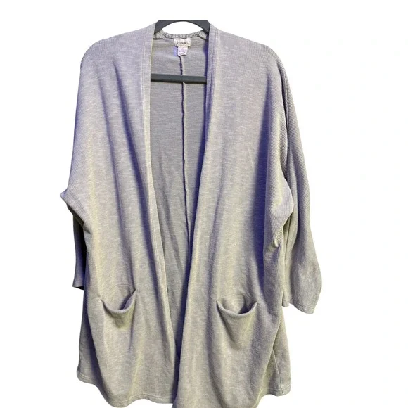 Donni Anthropologie Ribbed Open Front Cardigan Heather Gray Striped Pockets OSFA - Picture 1 of 8